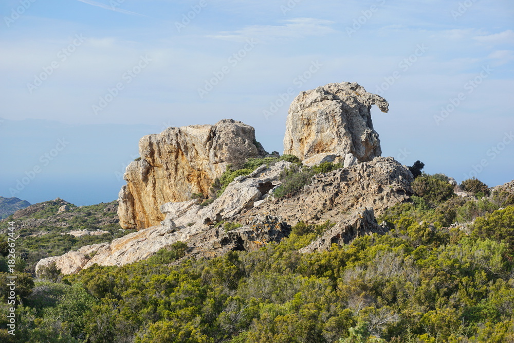 Spain Cap de Creus natural rock formation, Costa Brava, Catalonia, Girona, Mediterranean