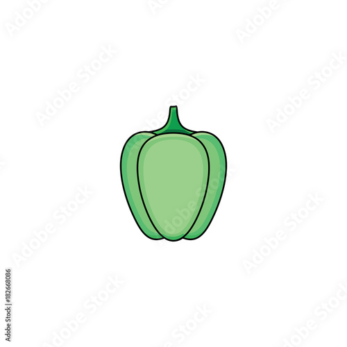 vector flat sketch style green fresh ripe pepper. Isolated illustration on a white background. Healthy vegetarian eating, dieting and lifestyle design object.