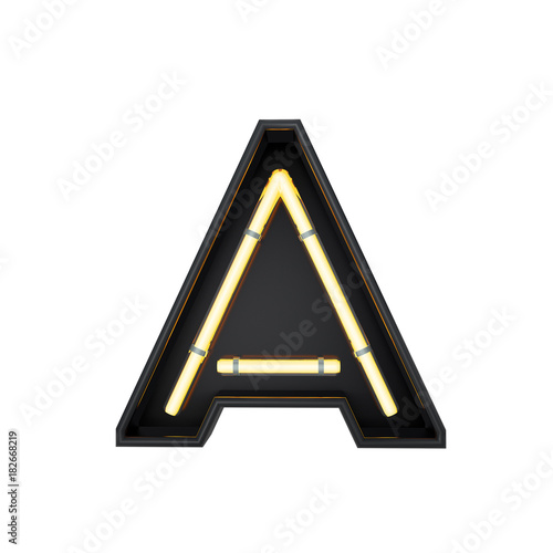 Neon style light letter A. Glowing neon Capital letter. 3D rendering