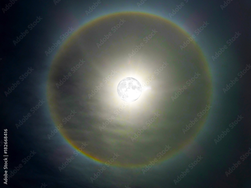 Full Moon with a rainbow halo around it! | Ring around the moon, Stars and  moon, Line art drawings