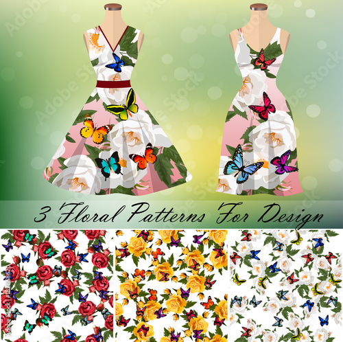 Dress with an trendy rose and butterflies design