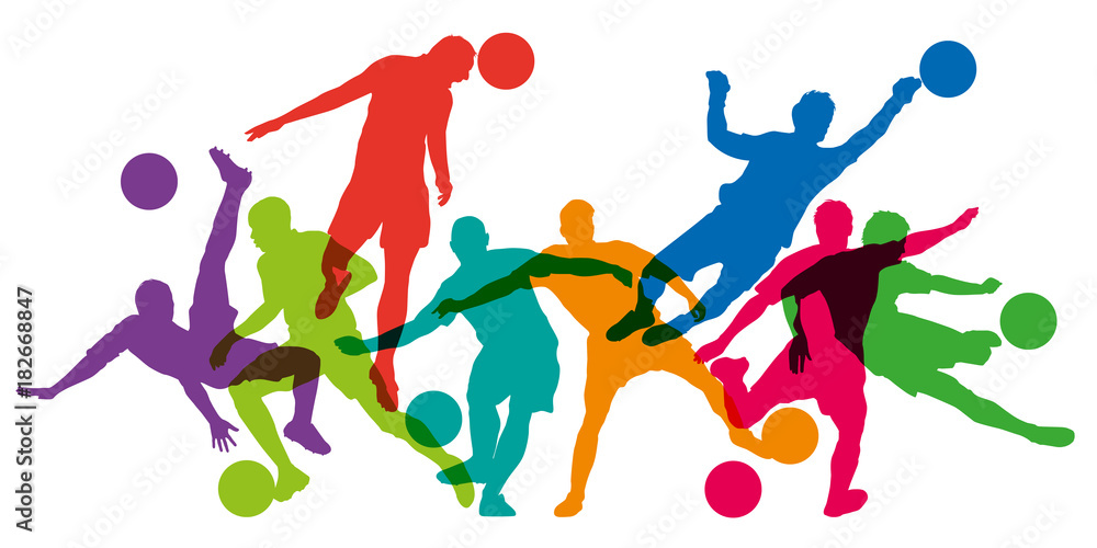 Fototapeta premium football - foot - footballeur - silhouette - but - ballon - coupe du monde - sportif - affiche - gardien de but