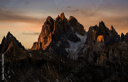 Leinwand Poster Dolomites mountain sunrise