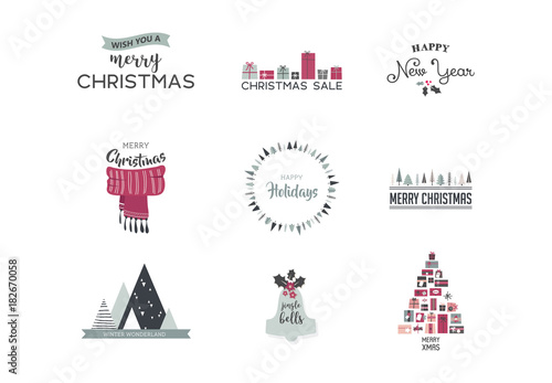 Wallpaper Mural Merry Christmas-illustrations and icons, lettering design collection Torontodigital.ca