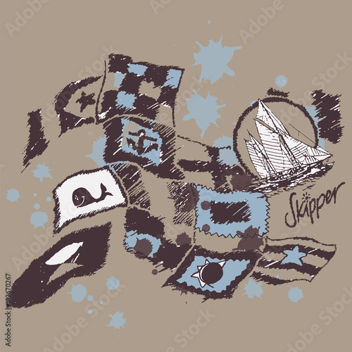 Ship, flags and a whale