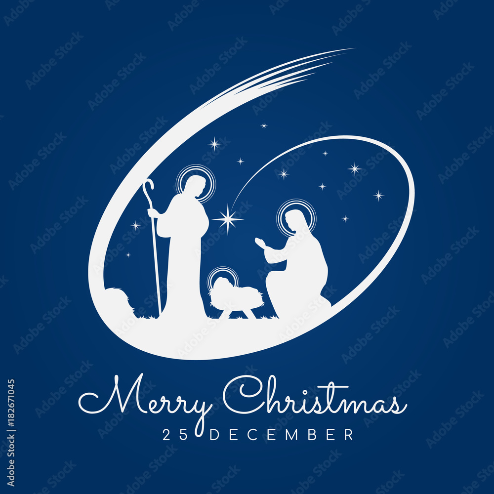 Merry Christmas banner sign with Nightly christmas scenery mary ...