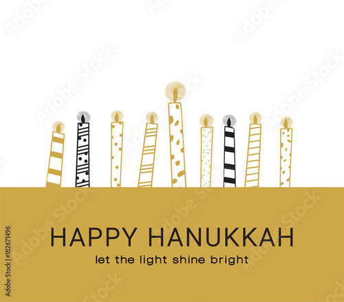 Hanukkah greeting card , Jewish holiday symbols. golden hanukkah menora and candles