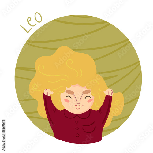 Cute zodiac sign - Leo. Vector illustration.