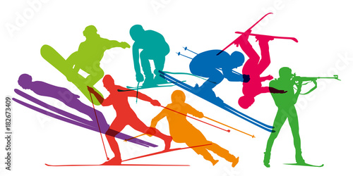ski - sports d’hiver - ski alpin - skier - ski de fond - snowboard - skieur - saut à ski - sport - silhouette