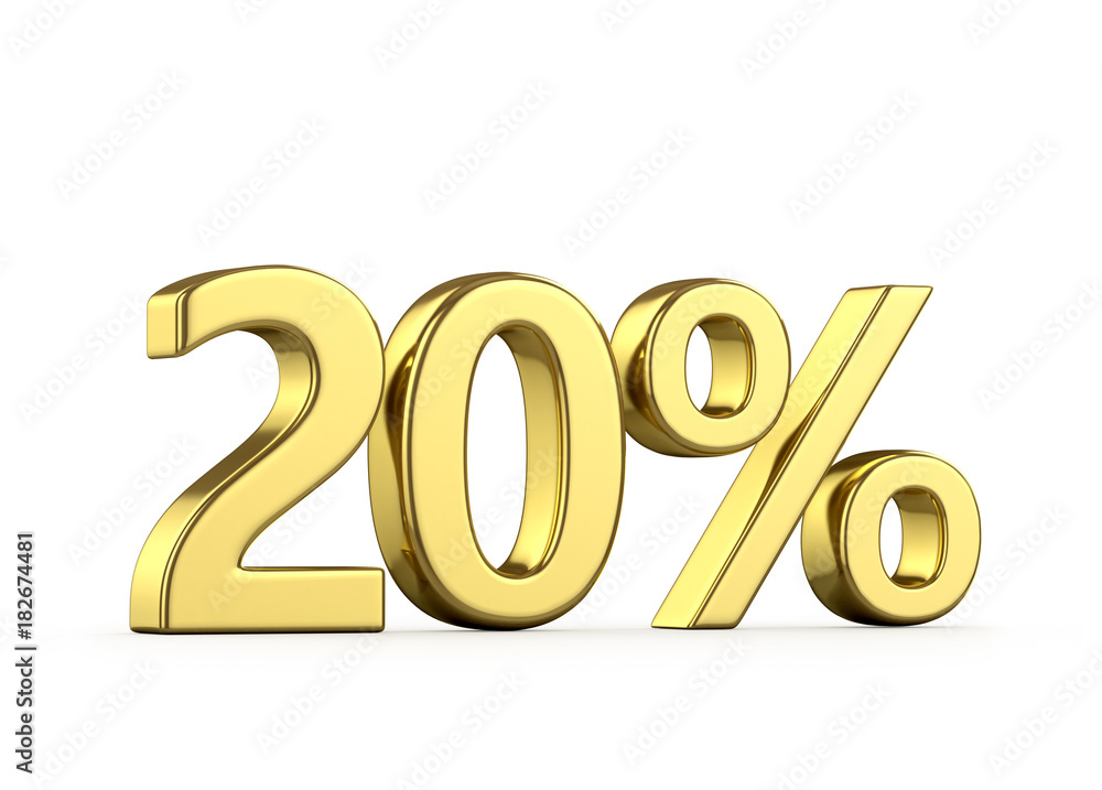 Twenty gold percent on a white background. 3D illustration Twenty gold percent on a white background. 3D illustration