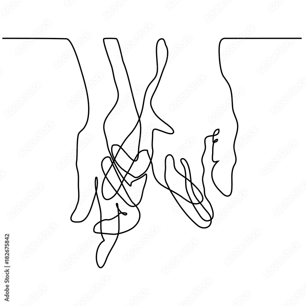 Continuous line drawing. Holding man and woman hands together. Vector ...