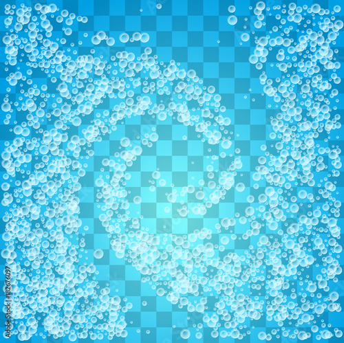 Whirlpool with water and soap bubbles on the transparent background.
