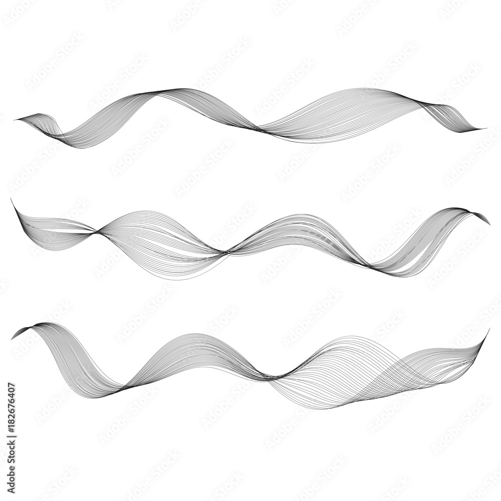 Abstract smooth curve line Design element Stylized wave of musical digital  equalizer Technological background with curved wavy lines Smooth flowing  waves stripe made with blends Set Vector graphic Stock Vector
