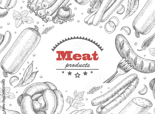 Horizontal background with meat products