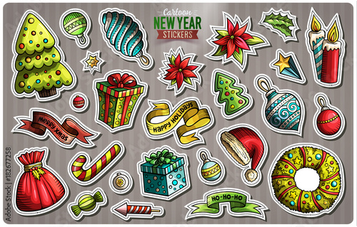 Set of Happy New Year cartoon stickers