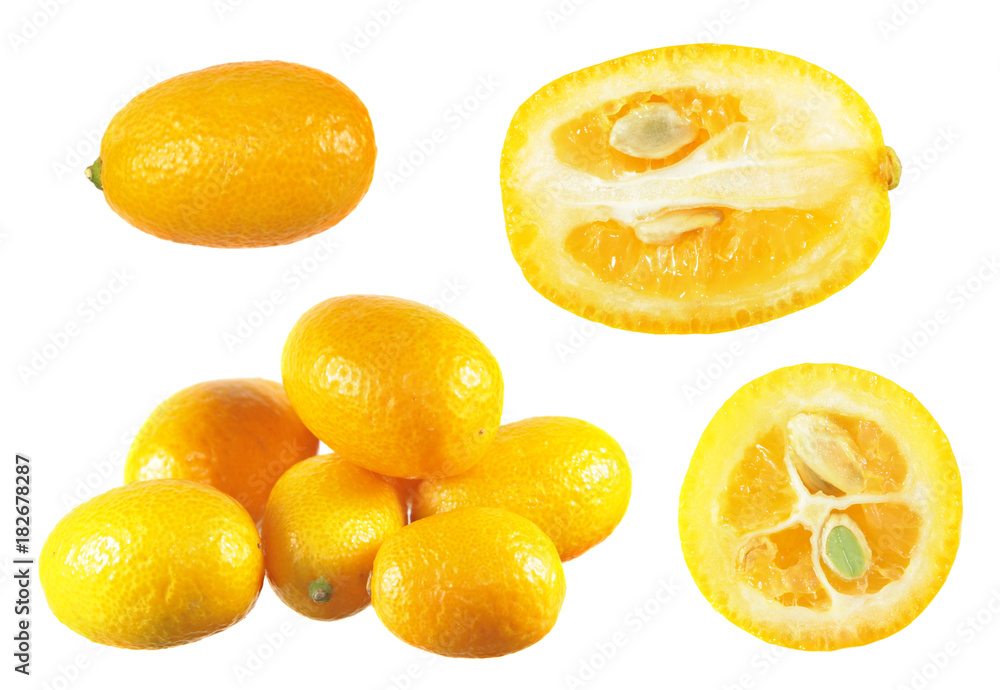 Set of Kumquat fruits isolated on white background Set of Kumquat fruits isolated on white background