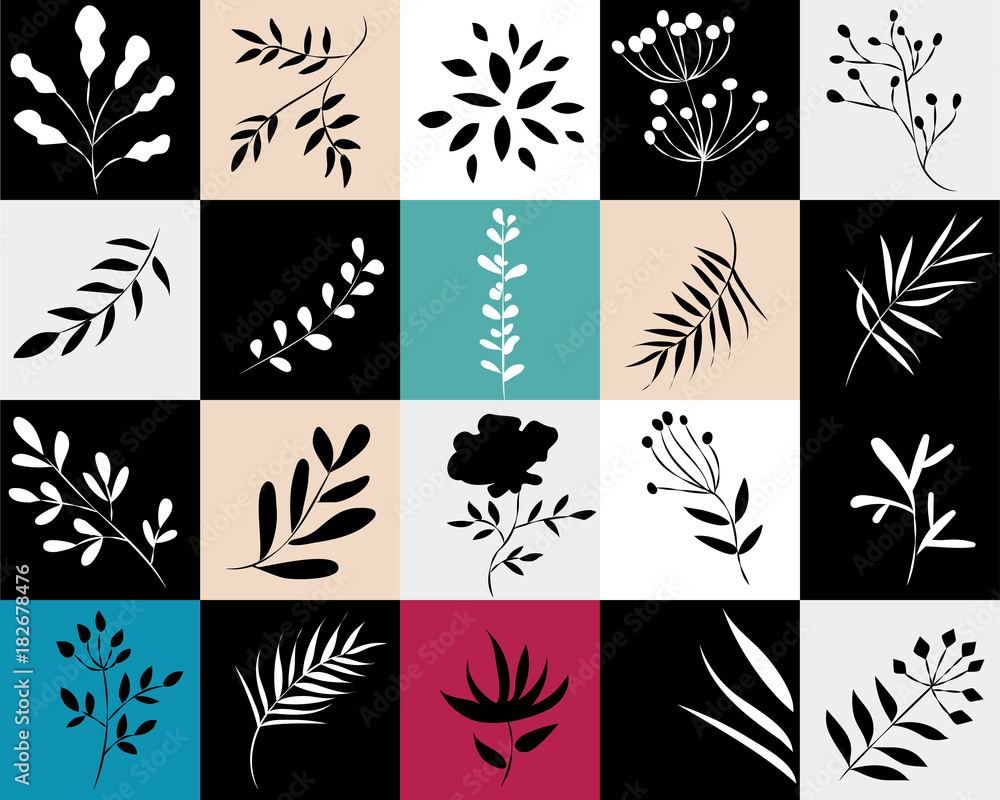 icons of plants in colored squares,vector illustration