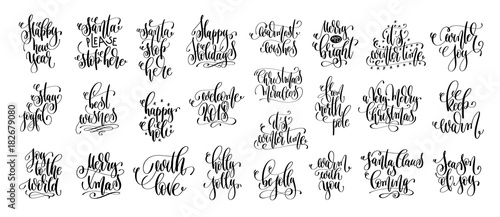 set of 25 hand lettering inscription to winter holiday design