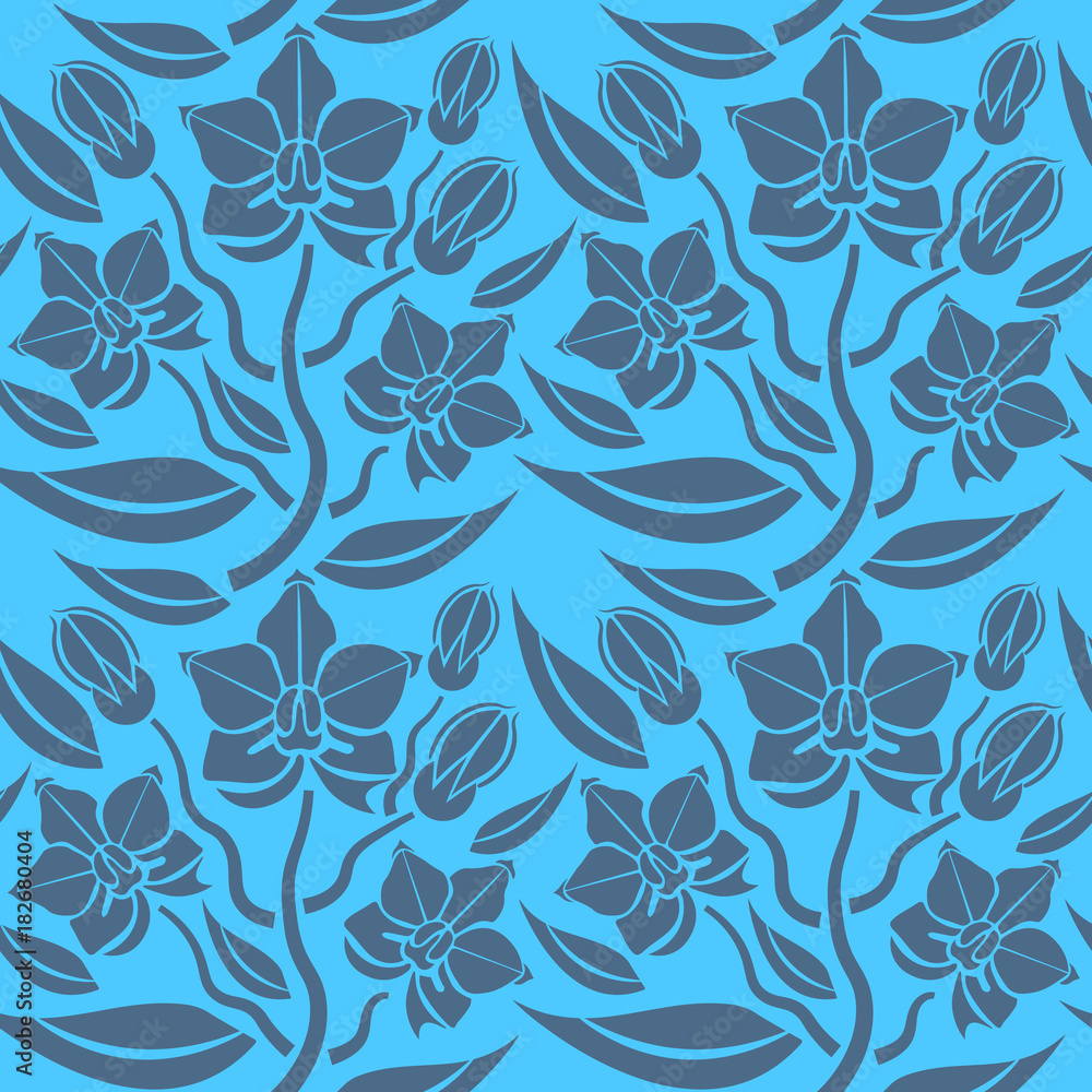 Fototapeta premium Seamless blue floral pattern, vector. Endless texture can be used for wallpaper, pattern fills, web page background, surface textures and fabrics.