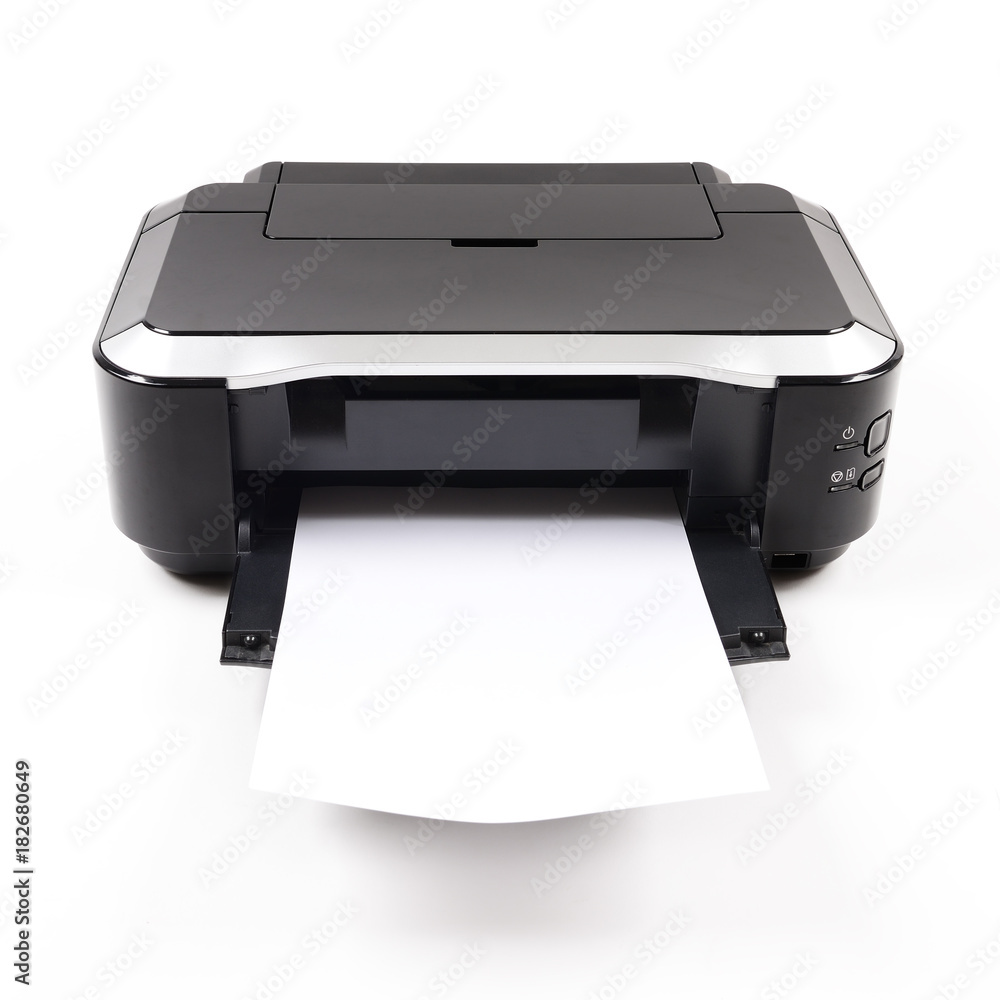 Printer and paper isolated on white background Printer and paper isolated on white background