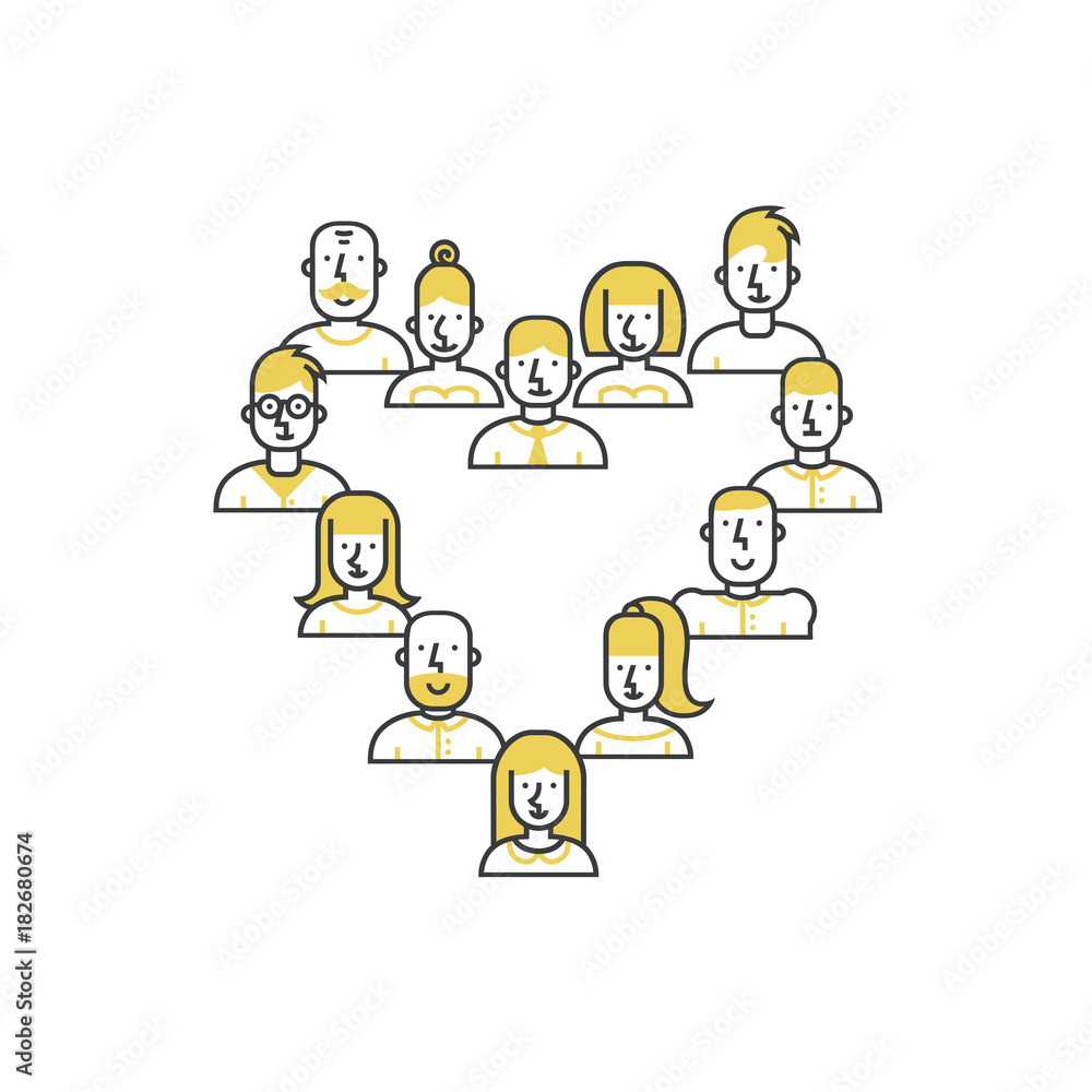 People avatar line style icons in the shape of a heart on a white background. Dream team design. People avatar line style icons in the shape of a heart on a white background. Dream team design.