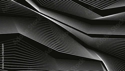 Designs of white lines on a black background. Abstract waves. Vector elements for you projects