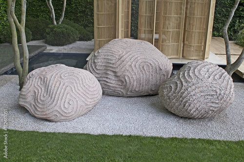 Canvas Print Zen garden with caved stones