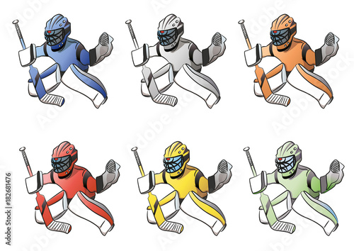 Hockey goalies set in various colors. Vector illustration