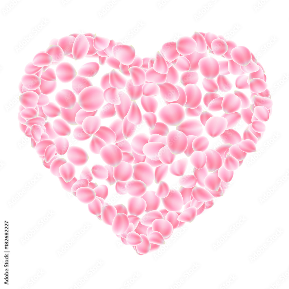 Pink petals heart isolated. EPS 10 vector