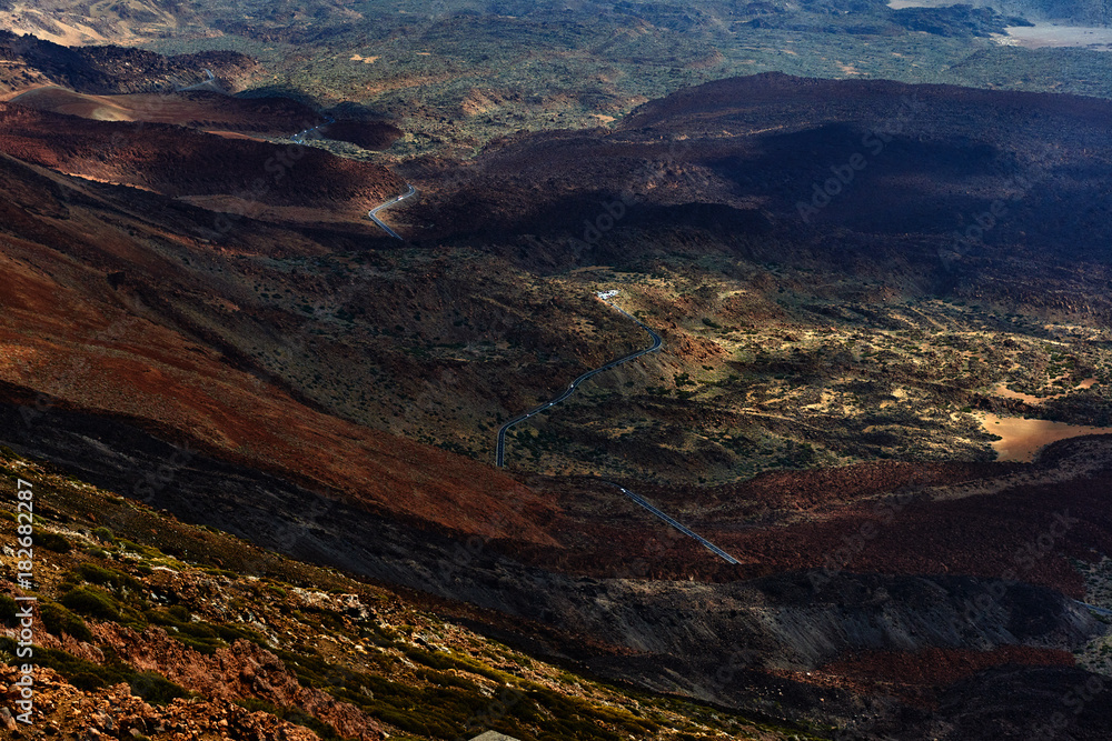 Fototapeta premium Volcano Teide and lava scenery in Teide National Park, Rocky volcanic landscape of the caldera of Teide national park in Tenerife, Canary Islands, Spain