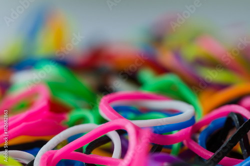 various colorful plastic tires, colorful, selective clarity, background.