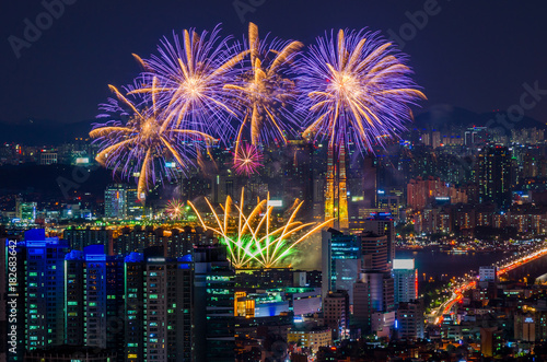 Colorful fireworks in Seoul ,South Korea. © CJ Nattanai