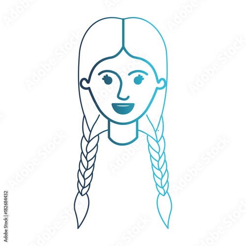 female face with braided hair in degraded blue silhouette vector illustration