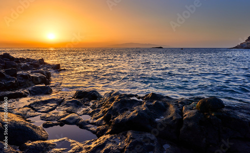 Panoramic view of beautiful sunset landscape on the coastline near La Caleta village  Tenerife Canary Islands Spain.