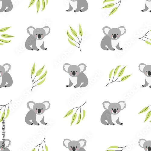 Seamless pattern with cute koala bears. Vector background. Fototapeta