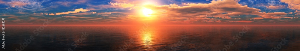 beautiful sea sunset, panorama of the ocean sunrise, sun over the water, banner
