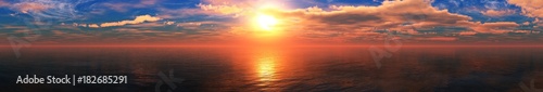 beautiful sea sunset, panorama of the ocean sunrise, sun over the water, banner 