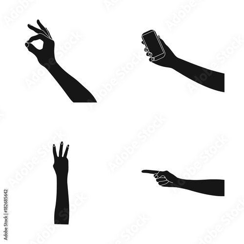 Sign Language black icons in set collection for design.Emotional part of communication vector symbol stock web illustration.
