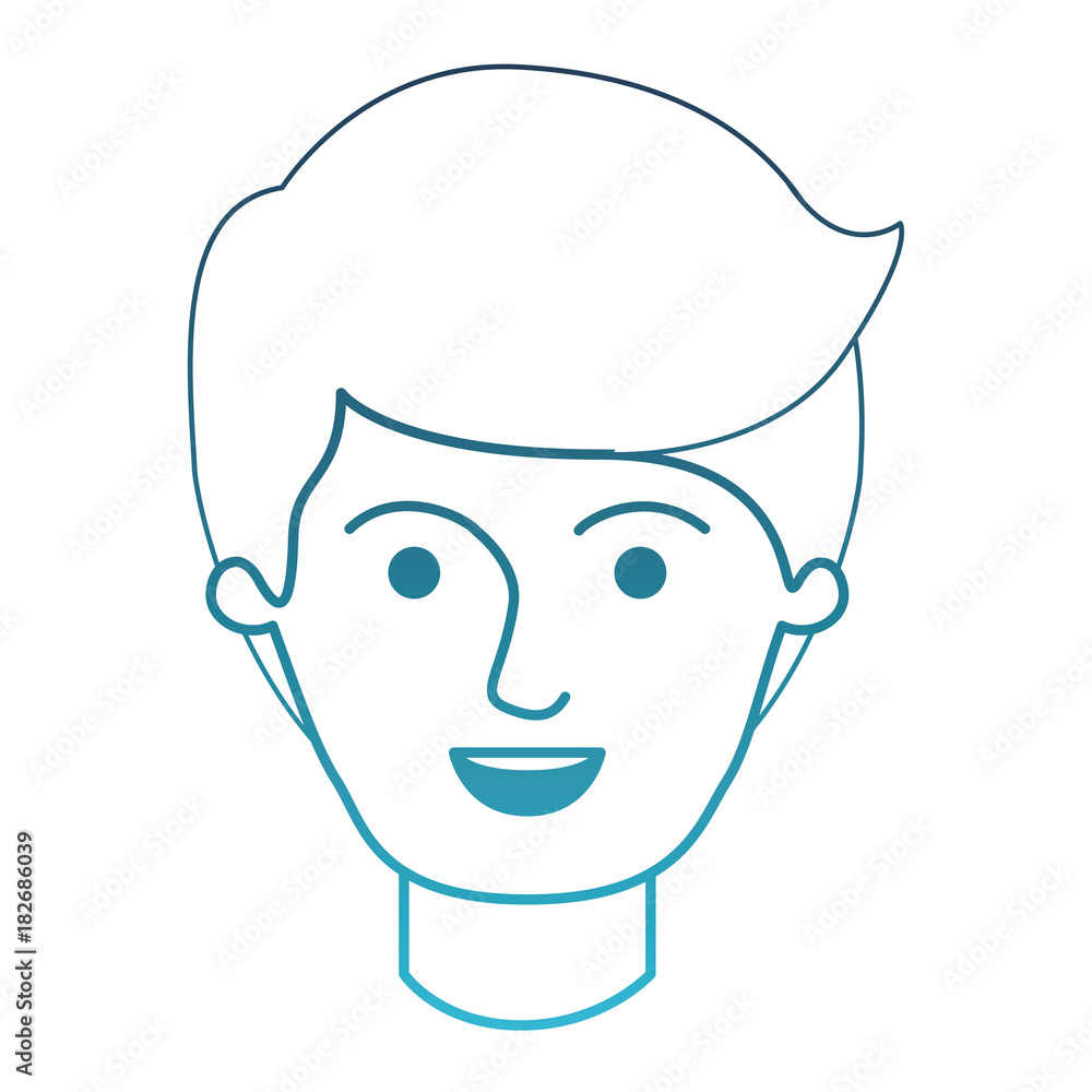 male face with side part hairstyle in degraded blue silhouette vector illustration