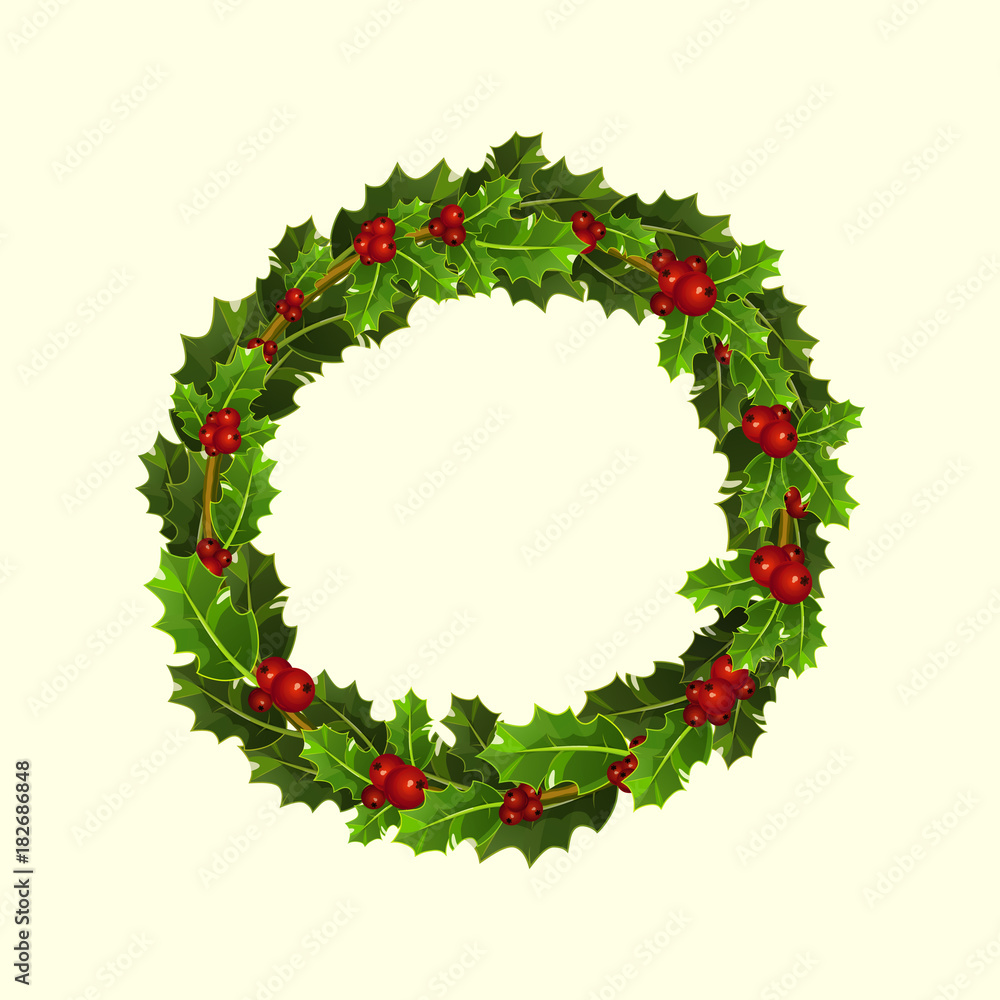 Christmas wreath of holly with red berries Christmas wreath of holly with red berries