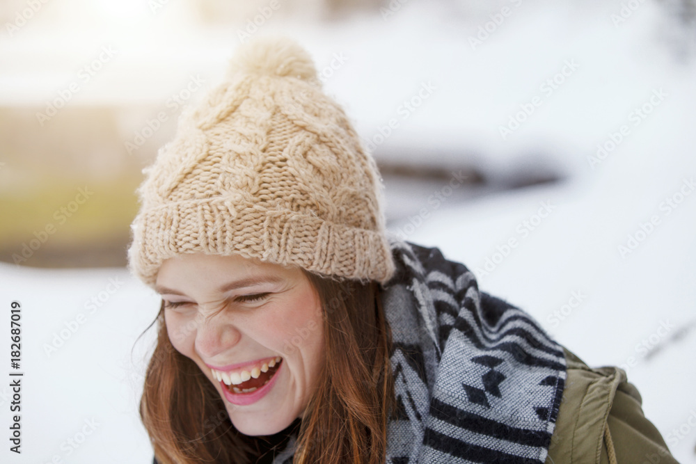 Laughing young woman, Spitzingsee, Upper Bavaria, Germany Laughing young woman, Spitzingsee, Upper Bavaria, Germany