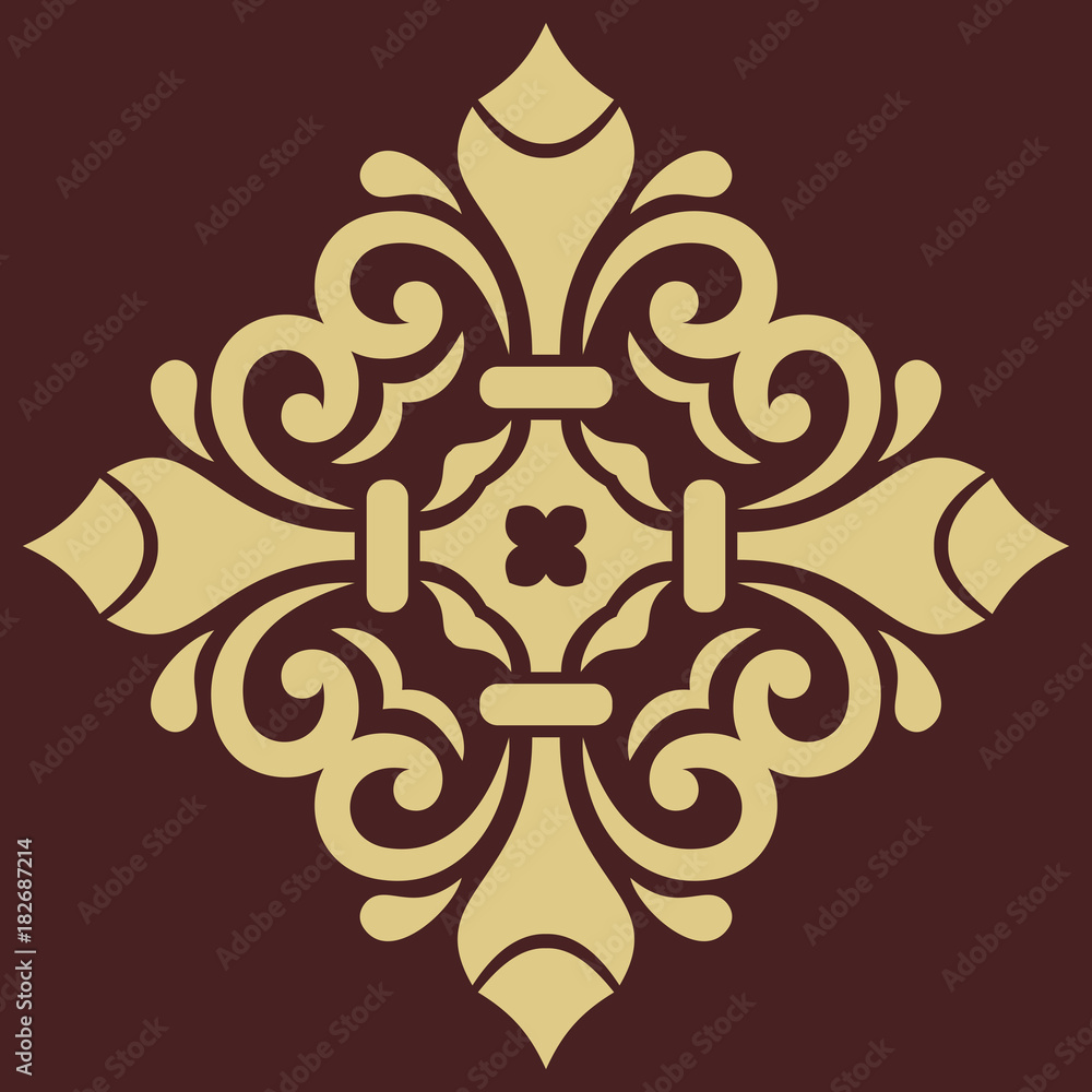 Oriental vector pattern with golden arabesques and floral elements. Traditional classic ornament. Vintage pattern with arabesques