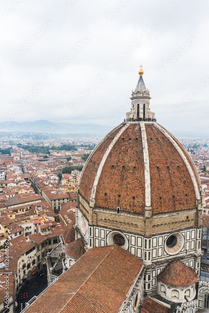 Florence, ITALY - October, 2017: Florence or Firenze aerial Florence Duomo. Basilica di Santa Maria del Fiore in Florence, Italy. Florence Duomo is one of main landmarks in Florence