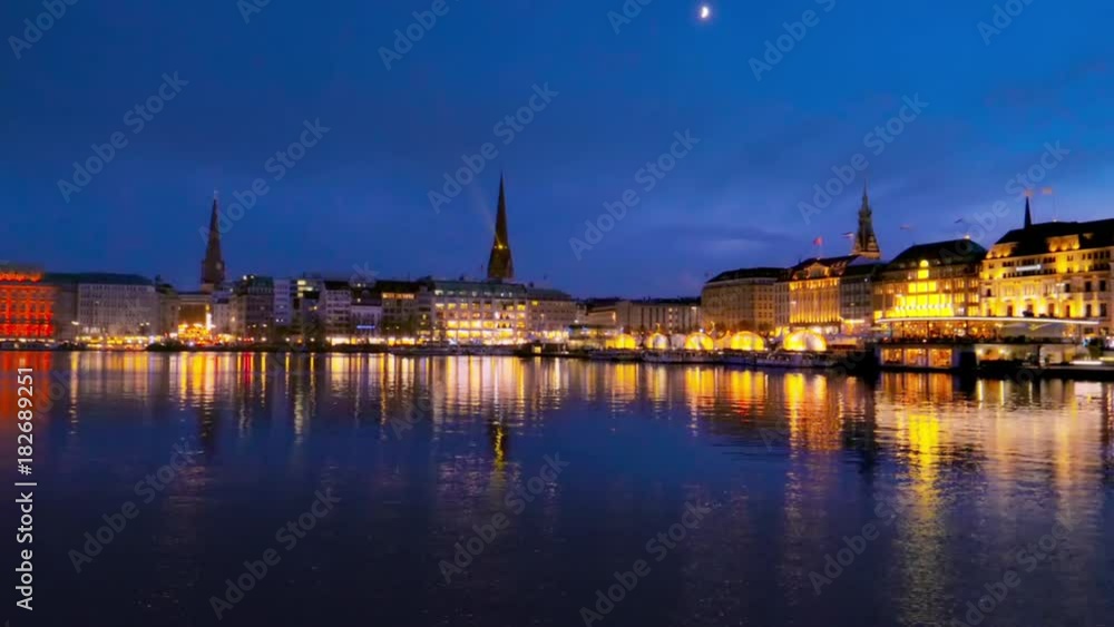 Alster Lake in evening light, Hamburg Alster Lake in evening light, Hamburg