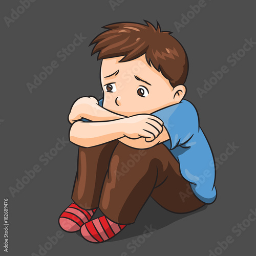 Cartoon Lonely Boy - Vector Illustration