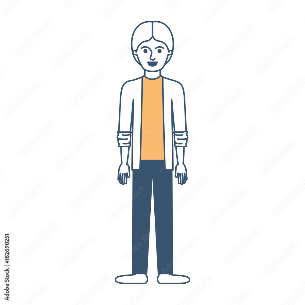 man full body with shirt and jacket and pants and shoes with middle part hairstyle in color sections silhouette vector illustration man full body with shirt and jacket and pants and shoes with middle part hairstyle in color sections silhouette vector illustration