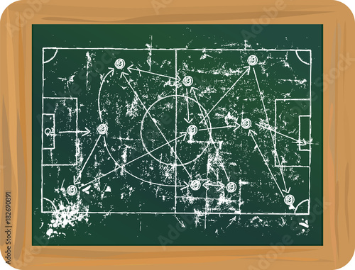 Grungy Soccer stratetgy scribble on black board vector