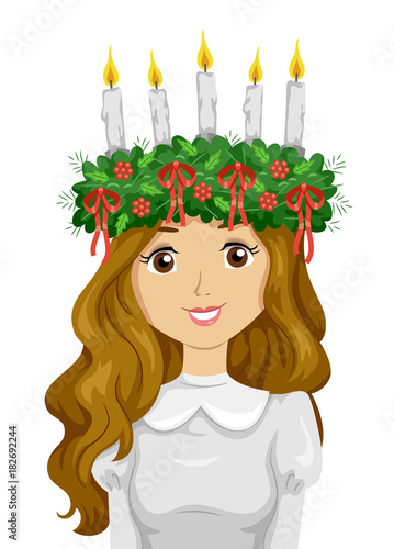 Teen Girl Sweden Saint Lucia Crown Illustration photo