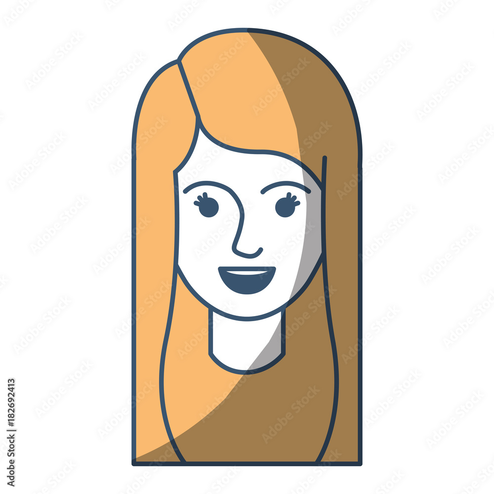 female face with long layered hairstyle in color sections silhouette vector illustration