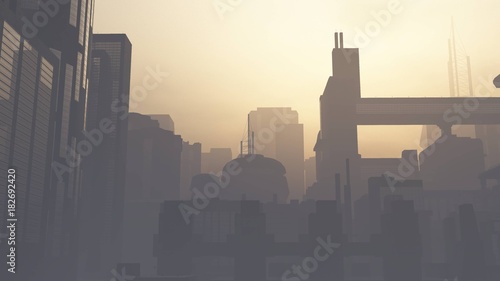 Post Apocalyptic Heavily Air Polluted Smoggy Metropolis photo